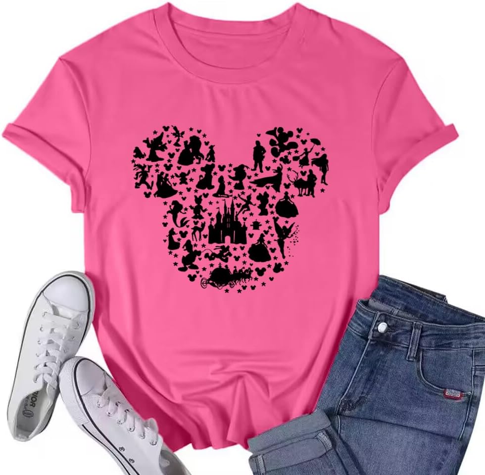 Camiseta de manga corta con diseño de castillo mágico para mujer, diseño de hadas, informal, para vacaciones, vacaciones