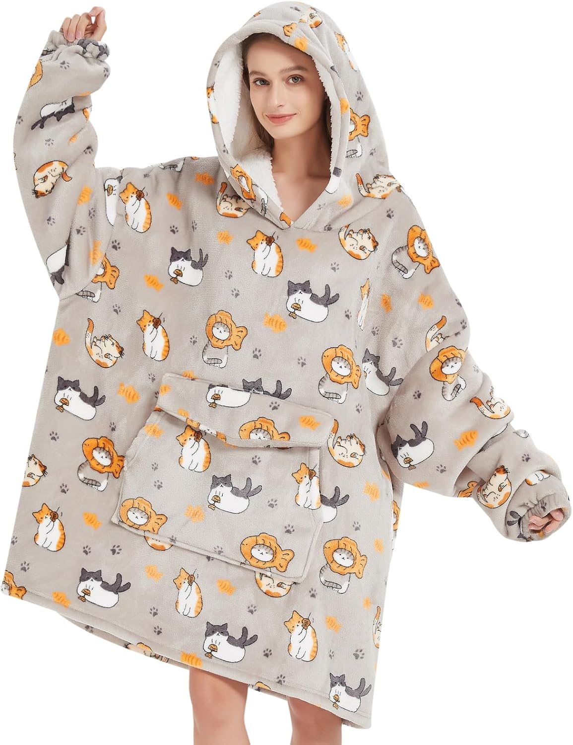Mewkou - Manta con capucha portátil para adultos, manta con capucha de forro polar sherpa de gran tamaño para mujeres y hombres, Sol y Luna