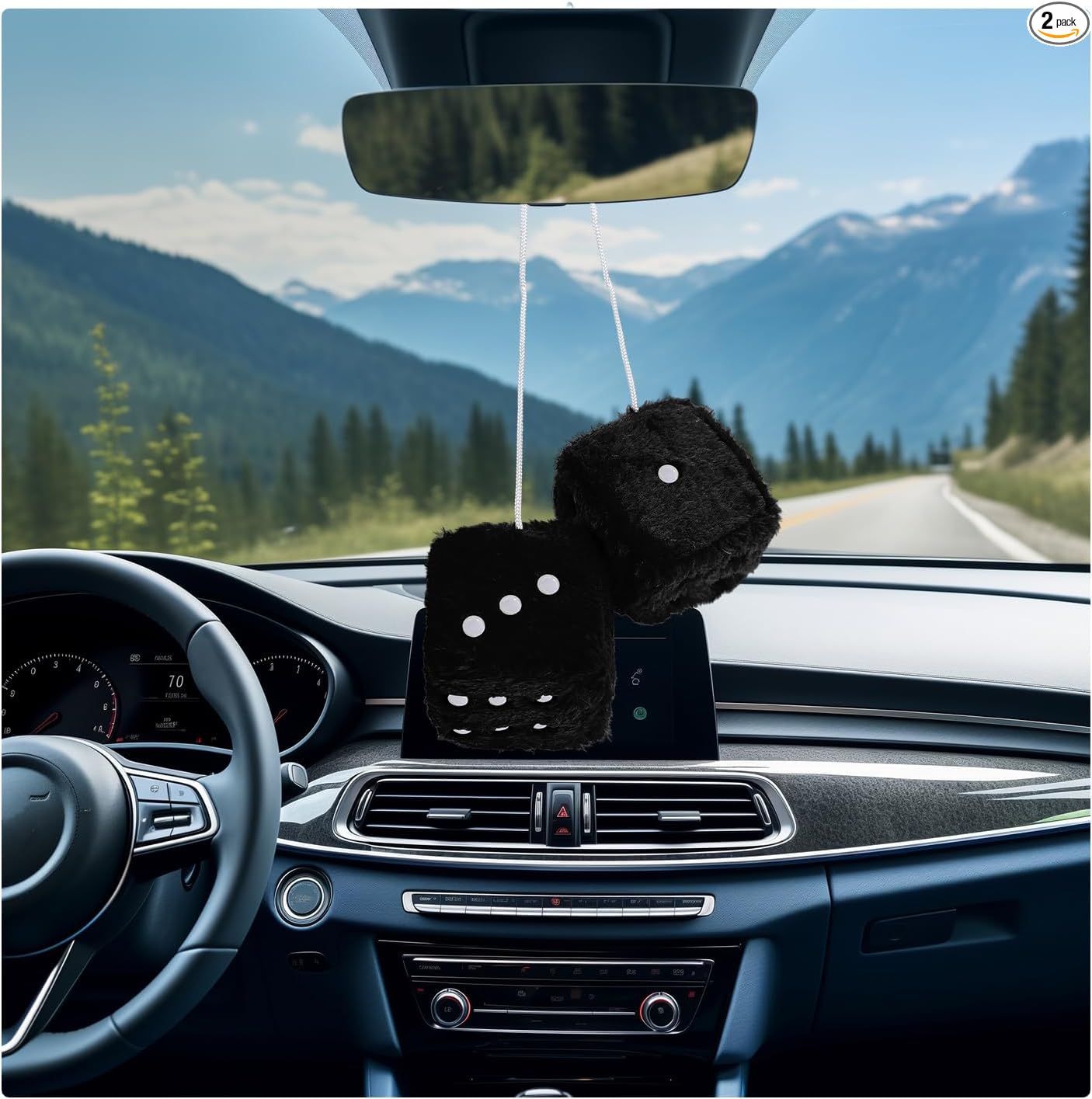 Par de dados de felpa mullidos para automóvil, 3 pulgadas, retro, cuadrado, espejo retrovisor, adorno colgante con puntos, dados de felpa suave, para pareja, bonita decoración de espejo para