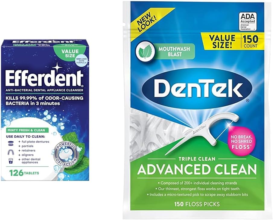 Efferdent Denture Cleaner Tablets – Dental Appliances, Aligners, Mouth Guard, and Retainer Cleaner Tablets, Minty Fresh & Clean, 126 Count