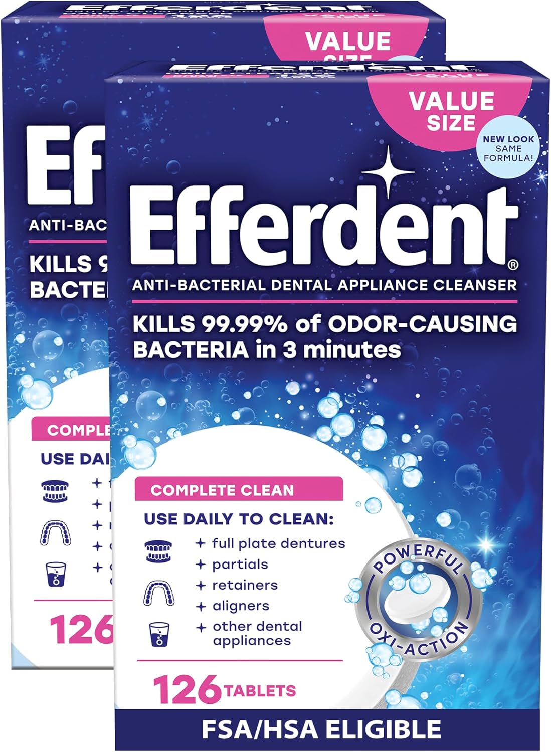 Efferdent - Tabletas de limpieza dental, completamente limpio, 102 tabletas