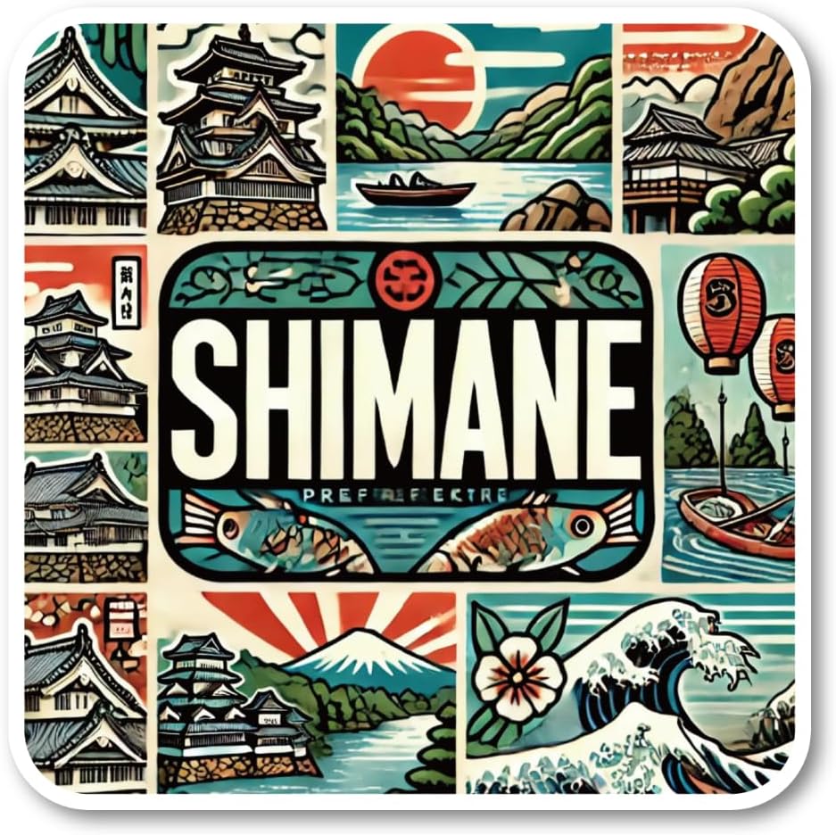 Shikoku Region China, Local Sticker Designed to depict Birdcastle, Shimane, Okayama, Hiroshima, Yamaguchi, Kagawa, Tokushima, Ehime, and Kochi. Ideal for Travel and Tourism Souvenirs, Suitcases, Laptops, Water Bottles