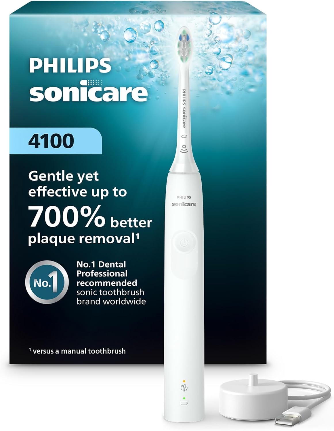 Philips Sonicare 4100 HX3681/24 - Cepillo de dientes eléctrico recargable con sensor de presión, color negro