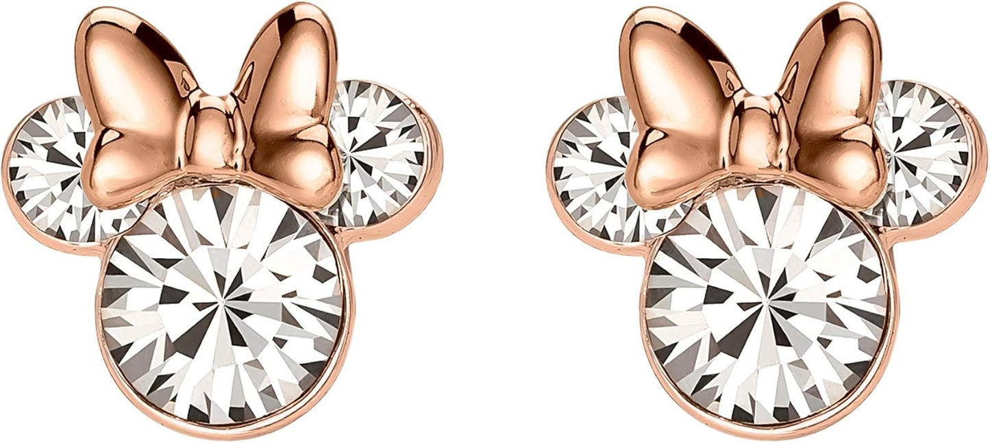 Disney Minnie Mouse Sterling Silver Cubic Zirconia Red Enamel Bow Stud Earrings
