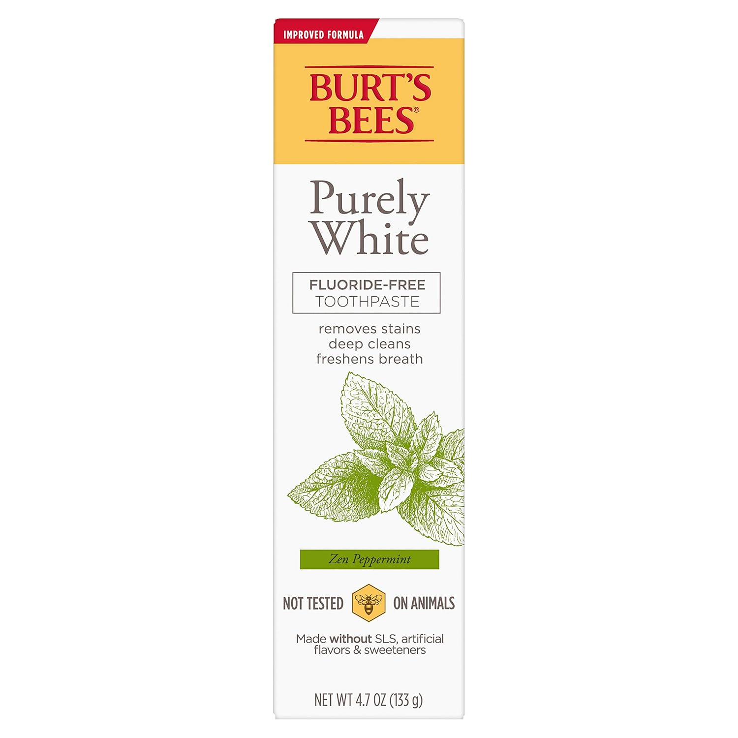 Burt's Bees Pasta de dientes, sabor natural, sin flúor, puramente blanca, menta zen, 4.7 onzas, paquete de 3