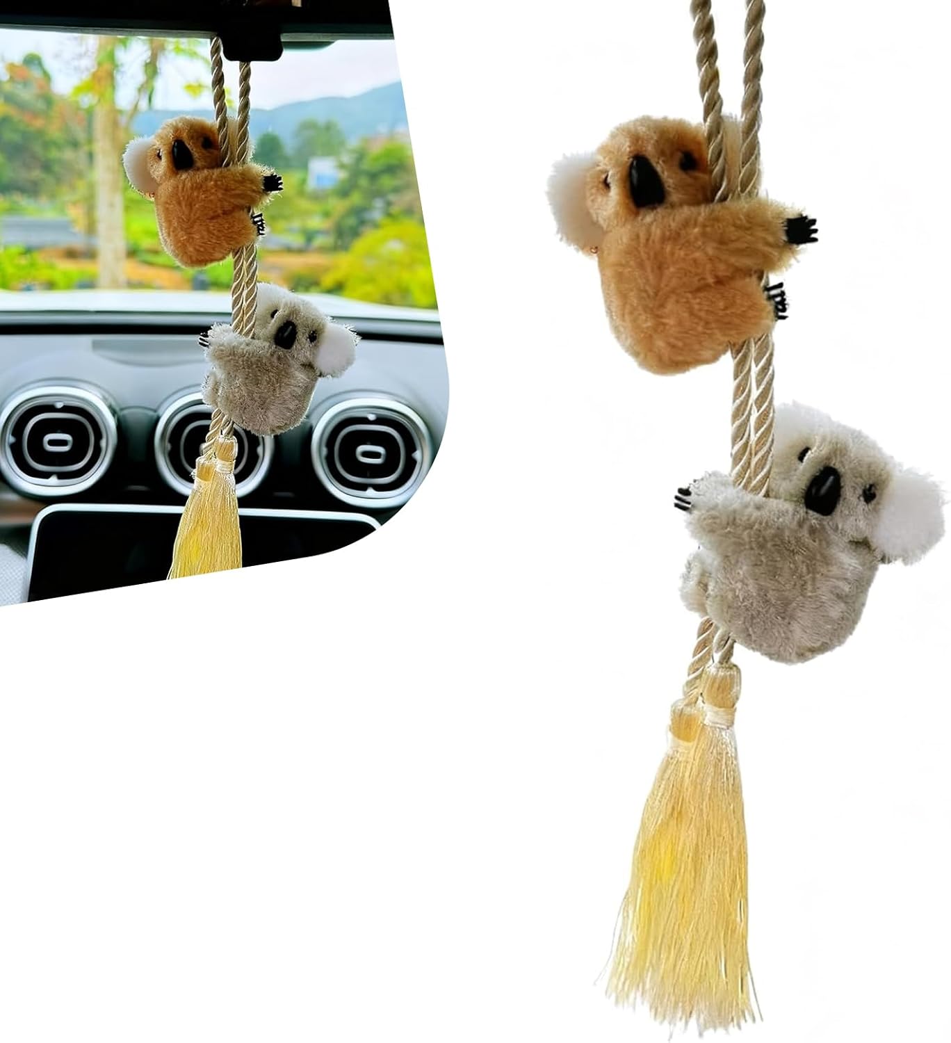2 adornos colgantes de koala oscilante, colgante de felpa para espejo retrovisor, divertidos accesorios de decoración del interior del automóvil, universales para mujeres y hombres (gris y