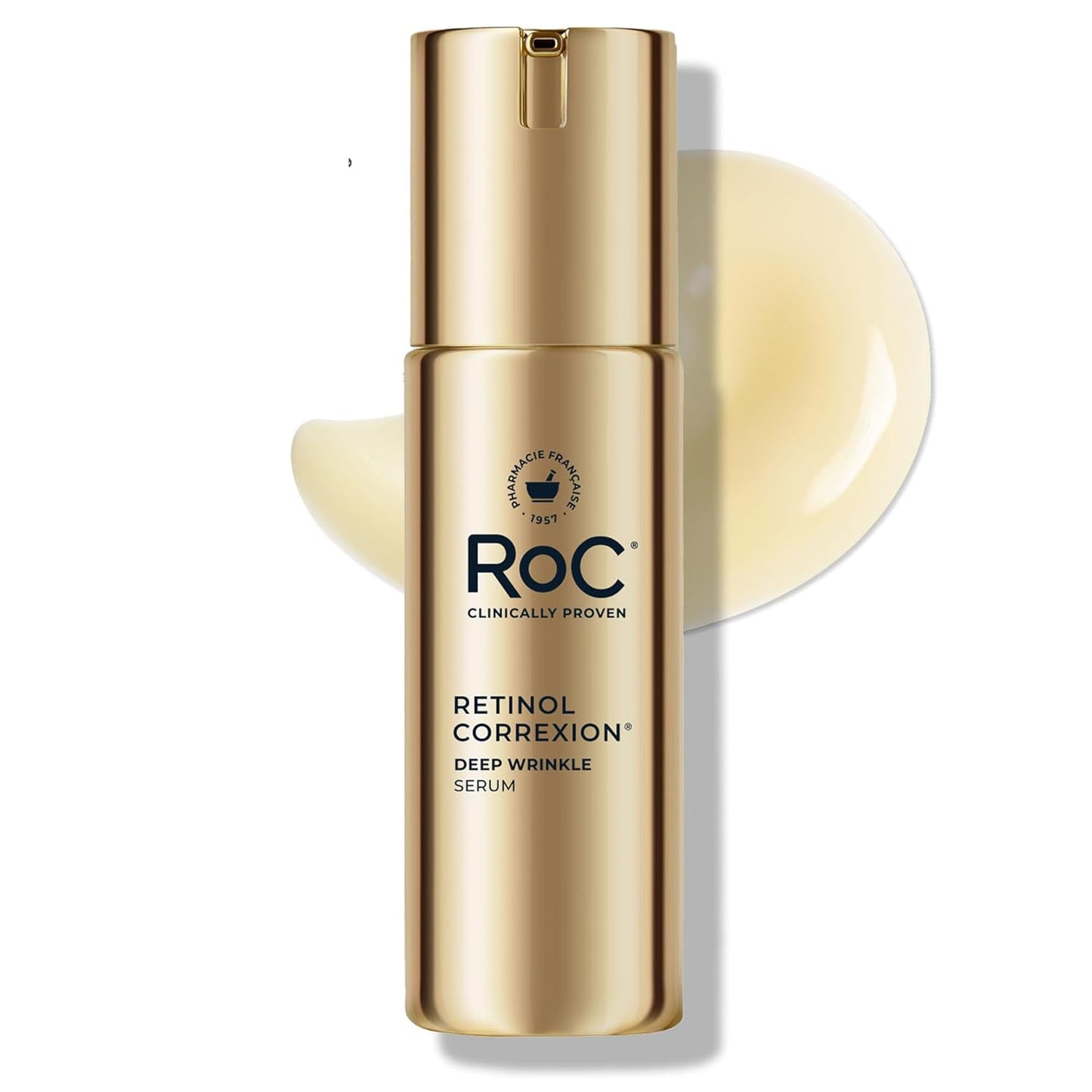 RoC Retinol Correxion Deep Wrinkle Retinol Face Serum con ácido ascórbico, tratamiento diario antienvejecimiento para líneas finas, manchas oscuras, cicatrices de acné, 1 onza (el embalaje puede