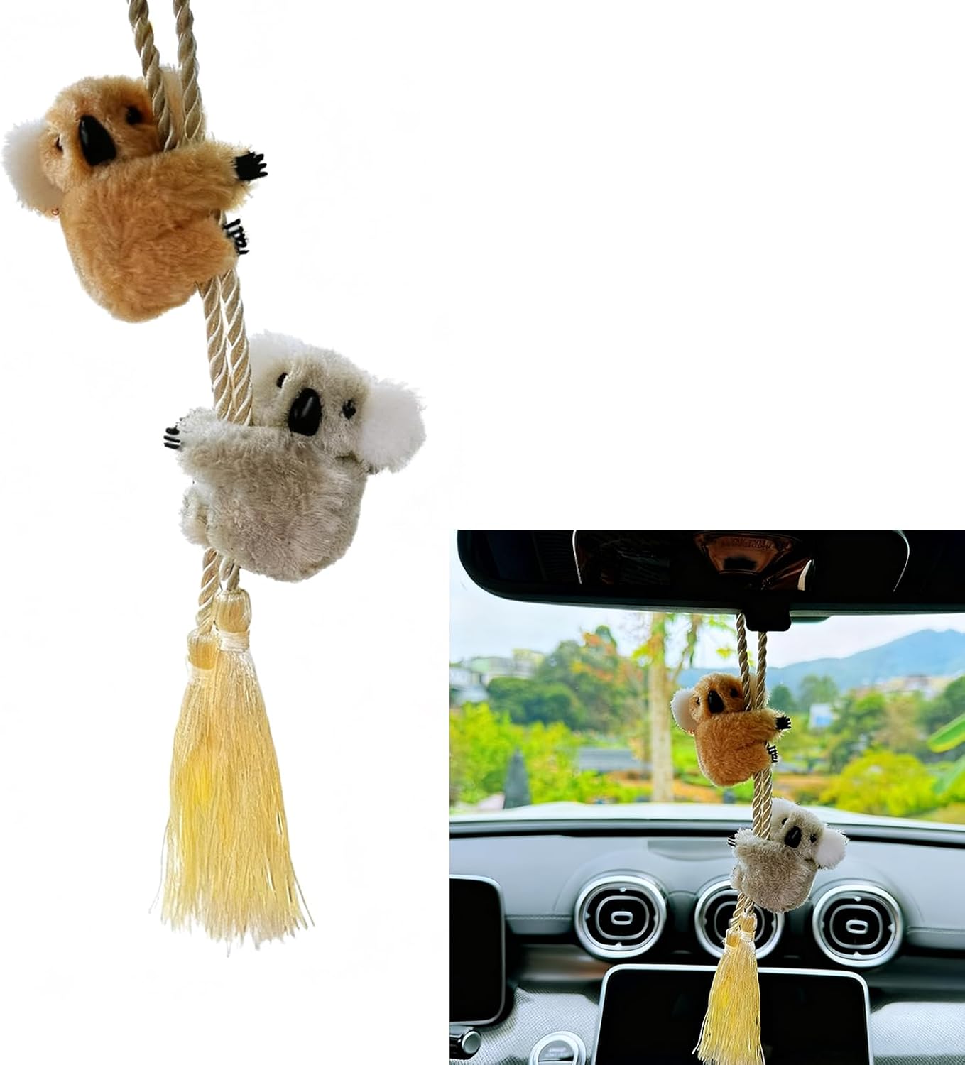 Lindo adorno colgante de koala oscilante para automóvil, colgante creativo de felpa para espejo retrovisor y decoración de consola central, divertido accesorio interior, universal para mujeres