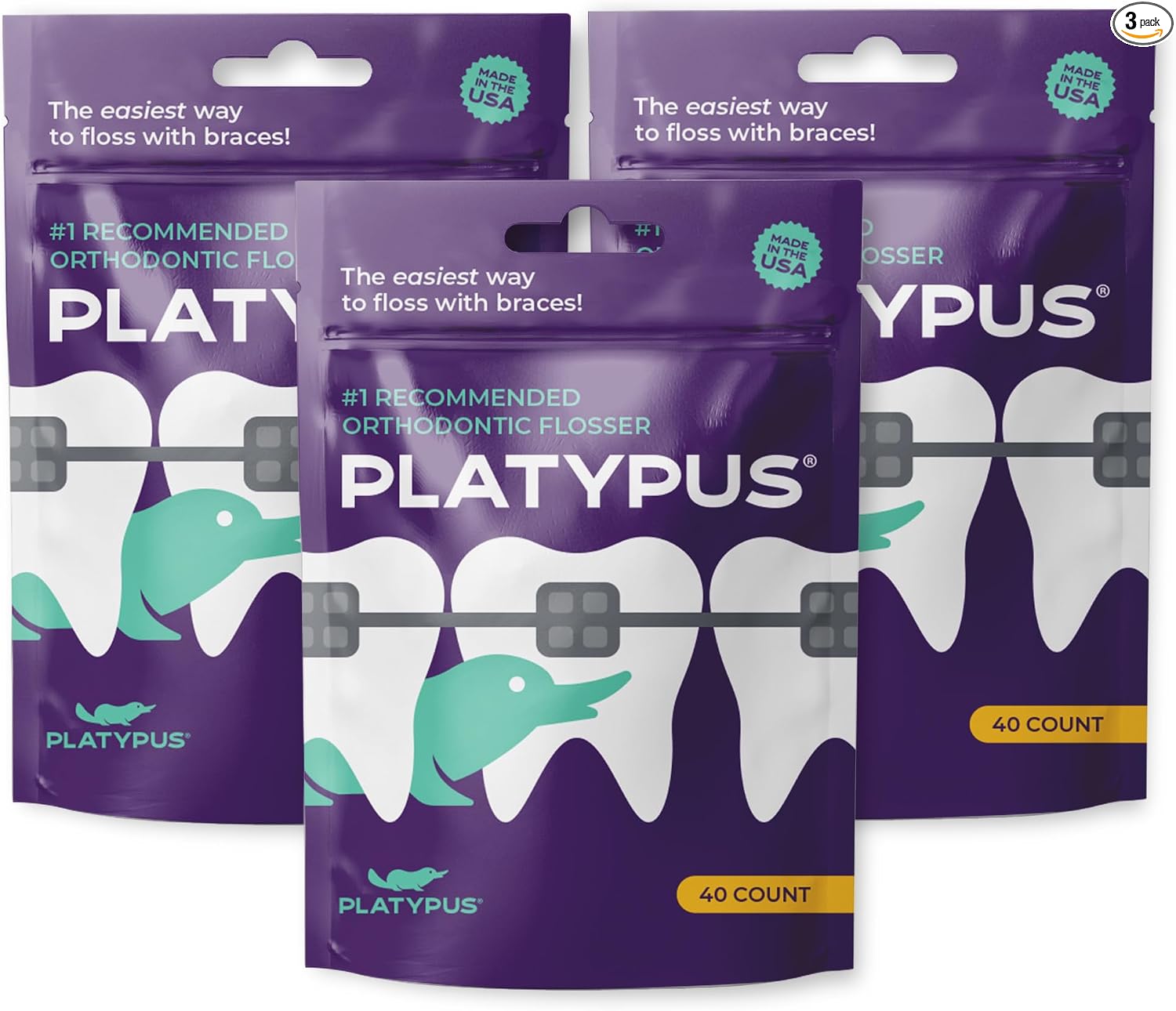 Platypus Hilo dental de ortodoncia para aparatos ortopédicos, 40 unidades (paquete de 1), púas ortográficas para adultos y niños, se adapta debajo del alambre del arco, no daña, fomenta los hábitos de