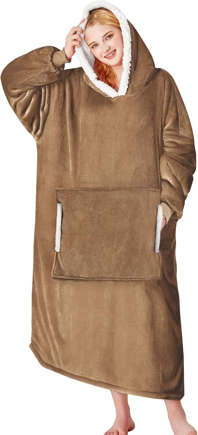 yescool - Cobija con capucha, sudadera de franela de forro polar sherpa para adultos, mujeres y hombres, talla única