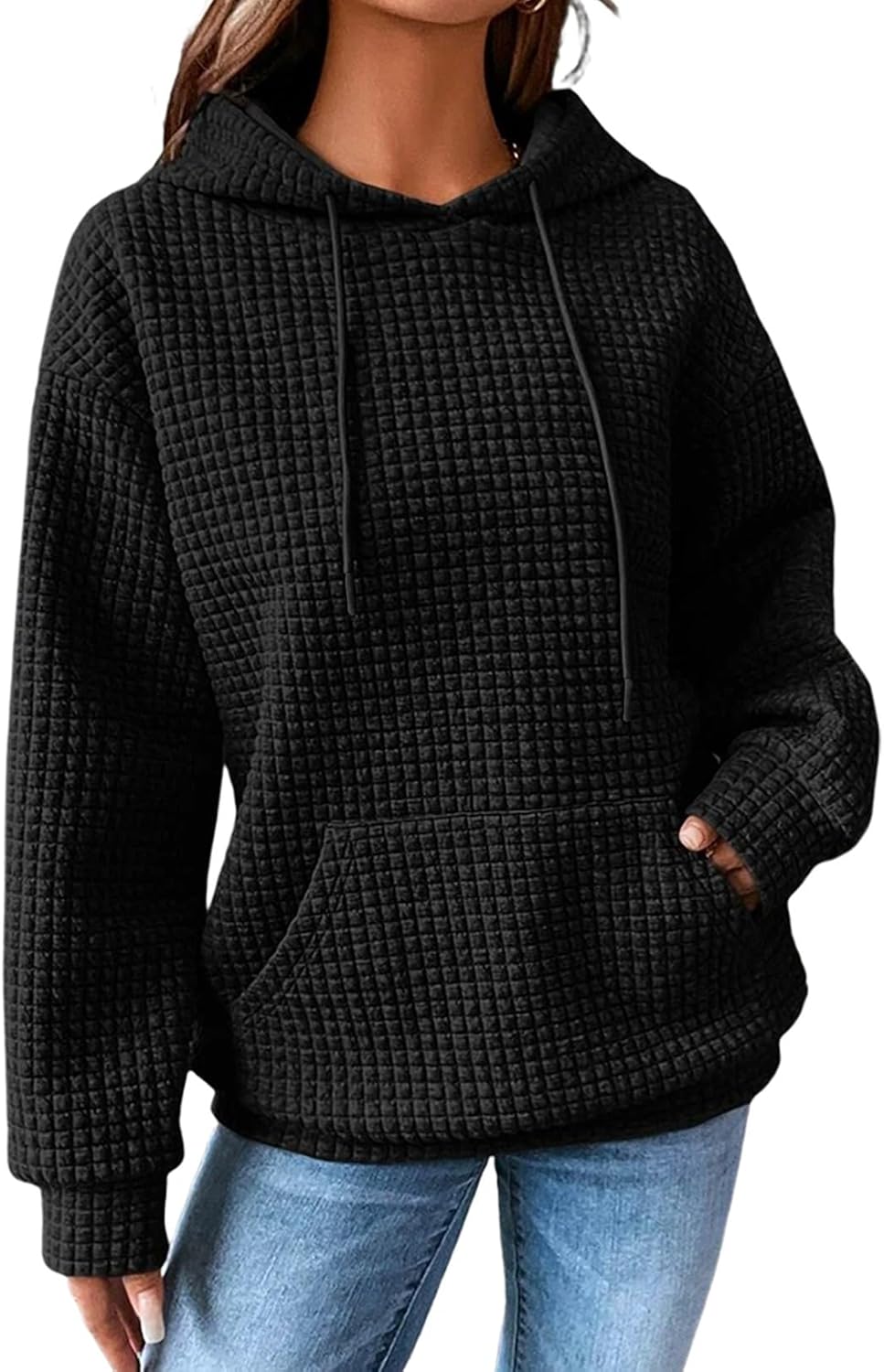 SHEWIN Sudaderas con capucha para mujer, casual, con cordón, estilo waffle, holgada, con bolsillo, 2026