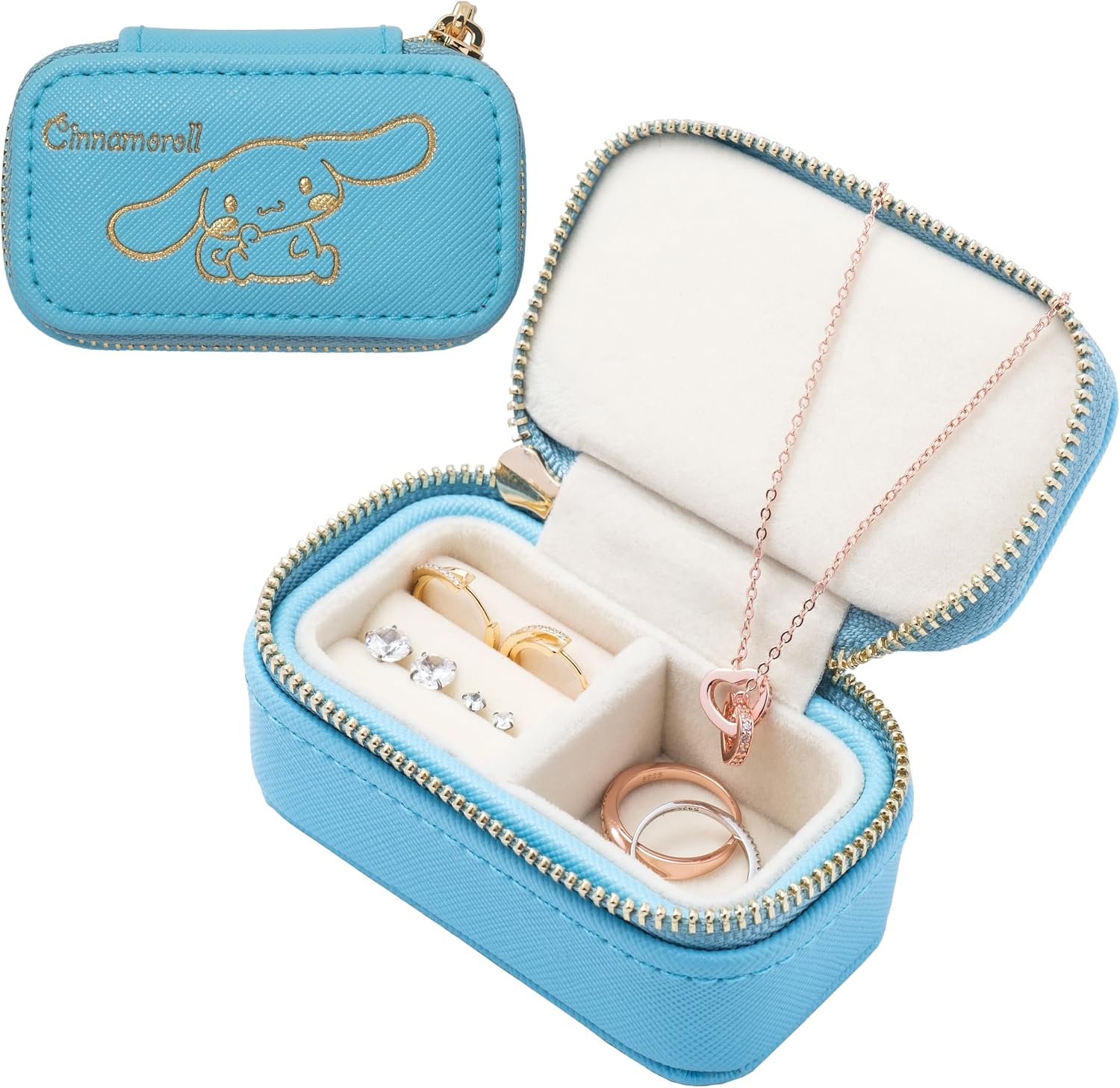 L'a Poume Sanrio Jewelry Case Accessory Ring Ring Small Mini Pouch Portable Portable Travel Cinnamon Roll Chromi My Melody Hello Kitty (Chrome Black))