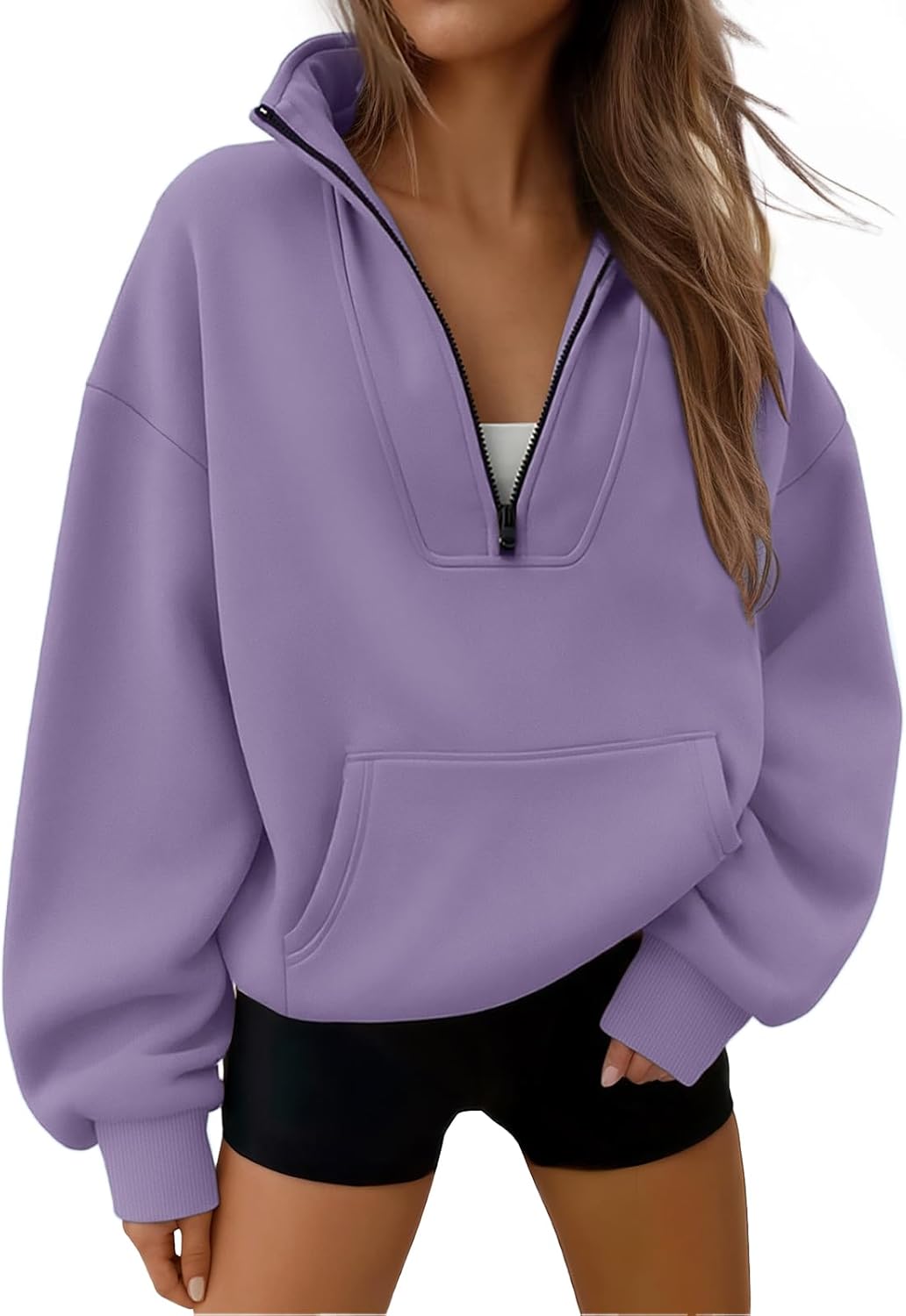 Trendy Queen - Sudaderas con medio cierrey capucha de gran tamaño, comoda, extragrande, para otoño, Y2K, ropa de invierno, 2024