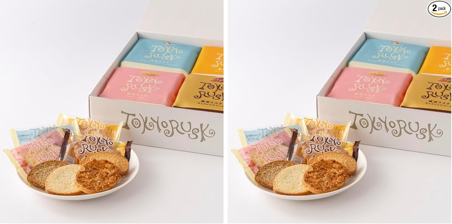 Tokyo Rusk Assorted Set, 4 Flavors, 32 Pieces - Sugar Butter, Caramel Amande, Maple, Earl Grey - Gift, Tokyo Souvenir