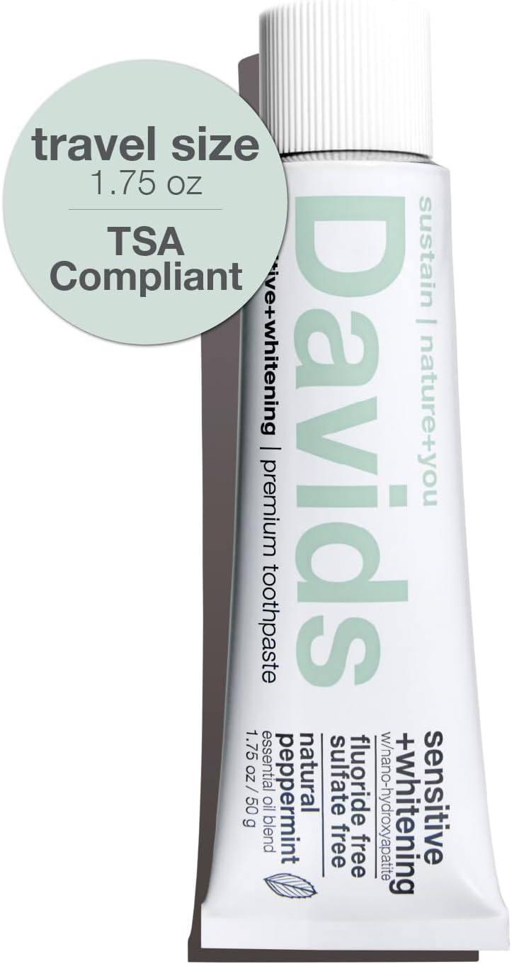 Davids Pasta de dientes sin flúor de hidroxi nano hidroxiapatita para remineralizar el esmalte y alivio de sensibilidad, blanqueamiento, antiplaca, sin SLS, menta natural, 4 onzas, fabricado en
