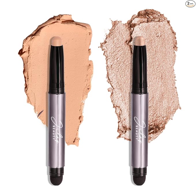 Julep - Sombra de ojos 101 de crema a polvo, impermeable, en barra de punta doble – De larga duración, a prueba de arrugas, fácil de aplicar con difuminante incorporado - Perla y Rosa brillante