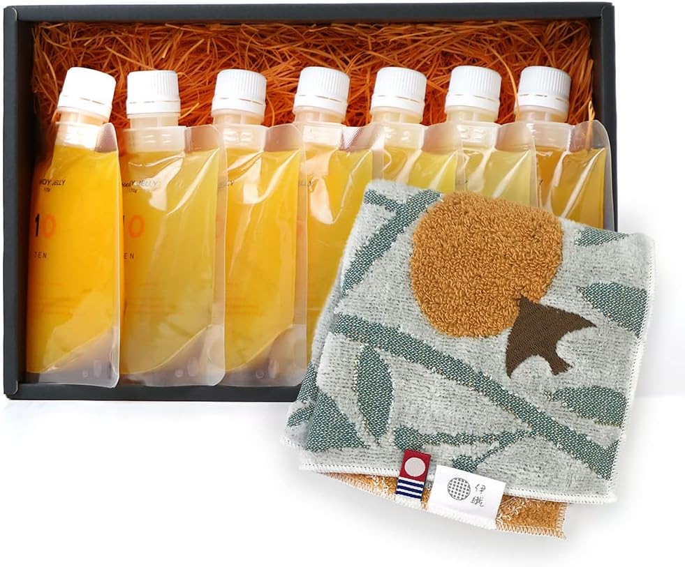 10FACTORY Gift Ehime Mandarin Orange Juice, Imabari Towel, Iori Mikan Set, Boxed, Handbag Included, High Quality, Additive-Free, Made in Japan (Handkerchief + 6.8 fl oz (200 ml) x 3)