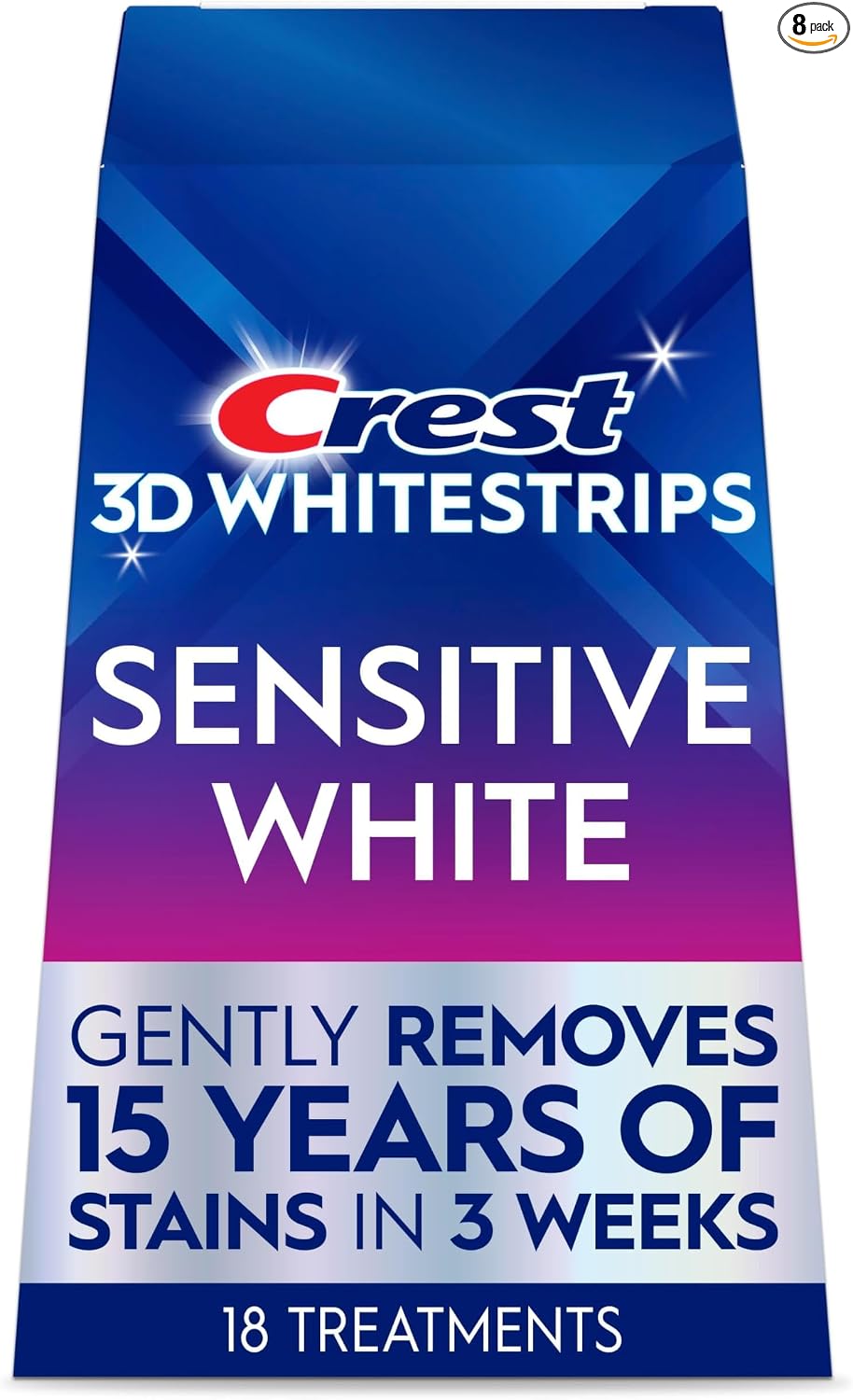 Kit de blanqueamiento dental Crest 3D Whitestrips Sensitive para uso en casa, 18 tratamientos, elimina suavemente manchas de hasta 15 años, Crest Whitestrips, Kit de blanqueamiento dental