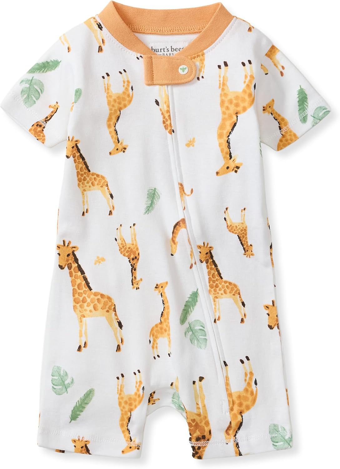 Burt's Bees Baby Pijama de manga corta, mameluco unisex de una pieza | Pijama de una sola pieza de algodón orgánico suave que proporciona una opción de cremallera para climas cálidos para bebés