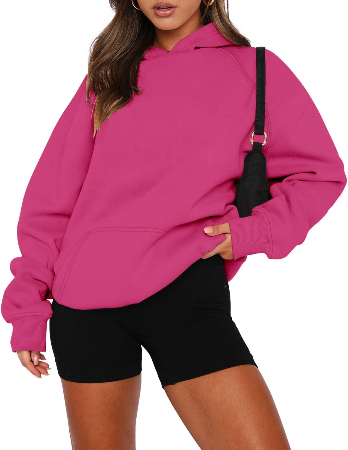 onlypuff Sudadera de manga larga con capucha para mujer, con bolsillo de canguro, suéter básico de forro polar