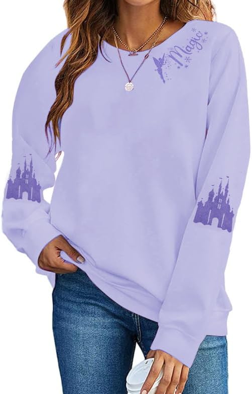 UNIQUENOE Magic Kingdom Sudaderas para mujer, camiseta mágica para vacaciones familiares, camiseta de manga larga con gráfico de castillo