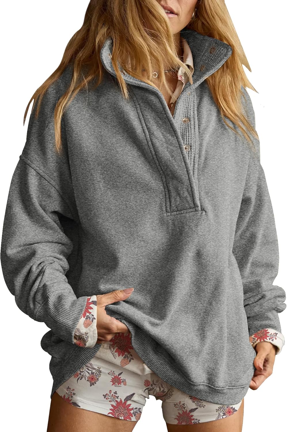 Gacaky - Sudadera para mujer de talla extragrande, informal, de manga larga, con botones, cuello Henley, ropa a la moda