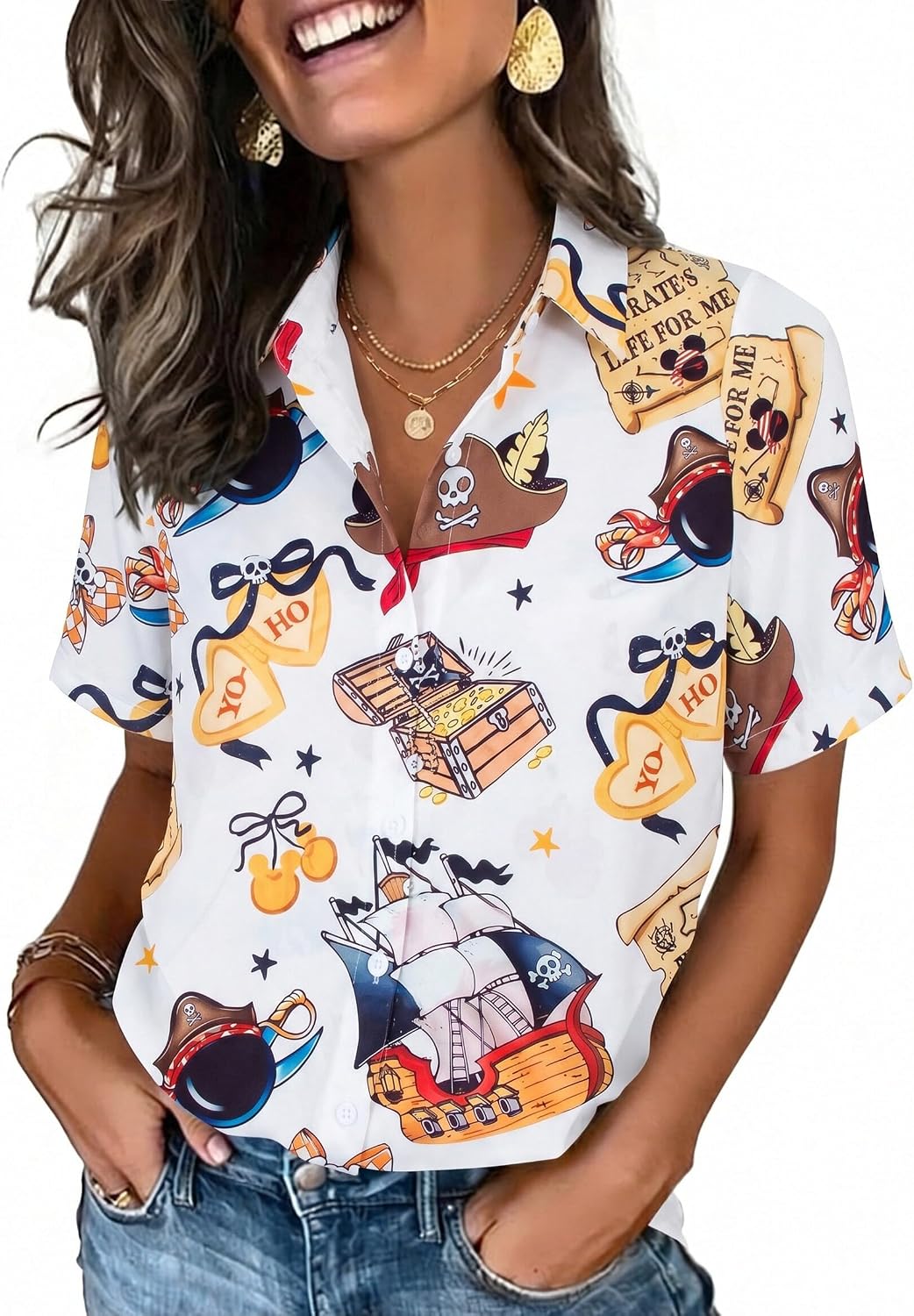 Camisas mágicas para mujer You've Got A Friend in Me Camisa Castillo Hawaiano Camiseta Linda Vacaciones Familiares Tops con Botones