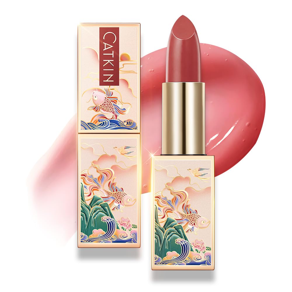 CATKIN Bálsamo labial tintado con purpurina para labios ultra hidratante, humectante labial, cuidado de labios con vitamina E nutritivo para labios agrietados y secos, 0.12 onzas, C15 Destiny, rojo