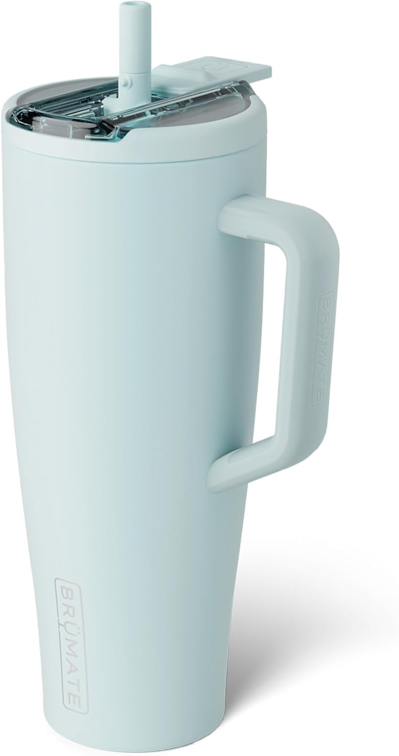 BrüMate Era Flip - Vaso de 40 onzas con tapa con pajilla cubierta 100 % a prueba de fugas, popote higiénico cubierto, botella de agua de acero inoxidable aislada con asa, apto para portavasos, sin BPA (Lilac Dusk)