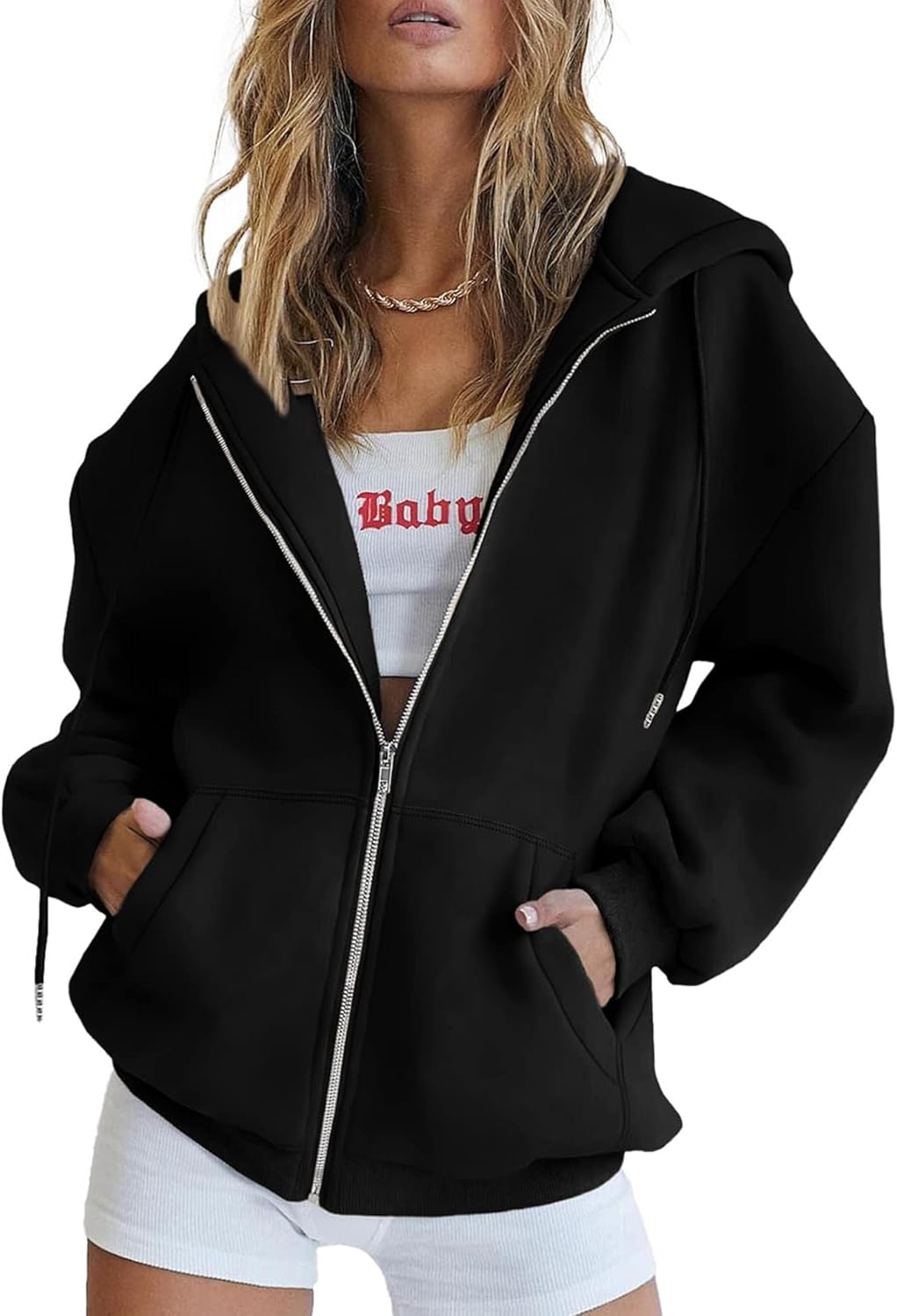 PRETTYGARDEN Sudaderas con capucha Y2K con cremallera para mujer, estilo casual, manga larga, para otoño e invierno, chaquetas con bolsillos
