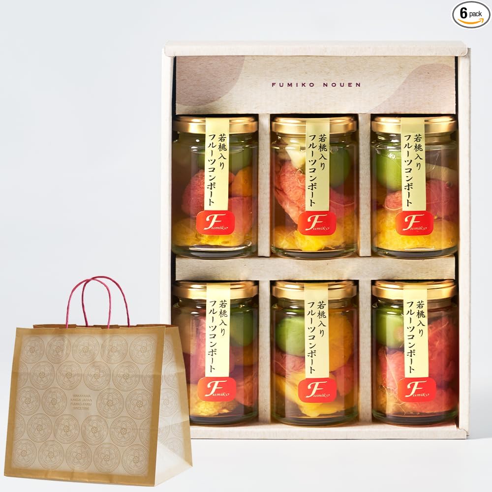 Fumiko Farm Sweets, Sweets, Housewarming Sweets, Gift, Gift, Present, Young Peach from Wakayama Prefecture, Fruit Mix Compot, 4.9 oz (140 g) x 4 Packs (Birthday Card Included)