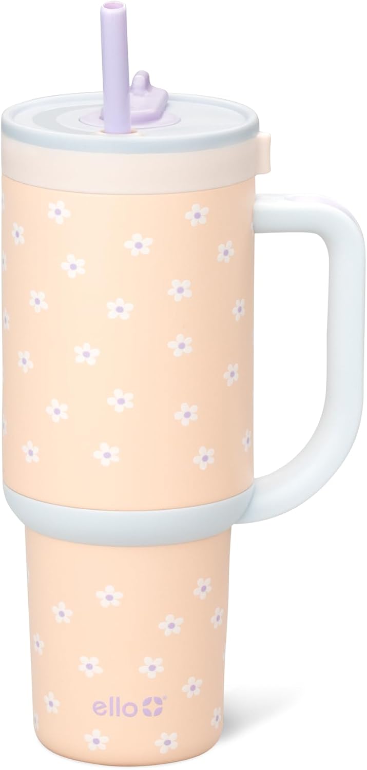 Ello Oasis - Vaso de 30 onzas con asa y pajita retráctil | Taza reutilizable de acero inoxidable aislada 100% a prueba de fugas, regalos para adolescentes, mujeres y hombres | Mantiene el frío durante