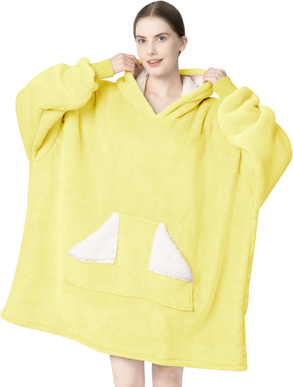 Touchat - Manta con capucha portátil, sudadera con capucha de forro polar sherpa de gran tamaño con bolsillo gigante y mangas para adulto, regalo de manta gris cálida y acogedora para mujeres