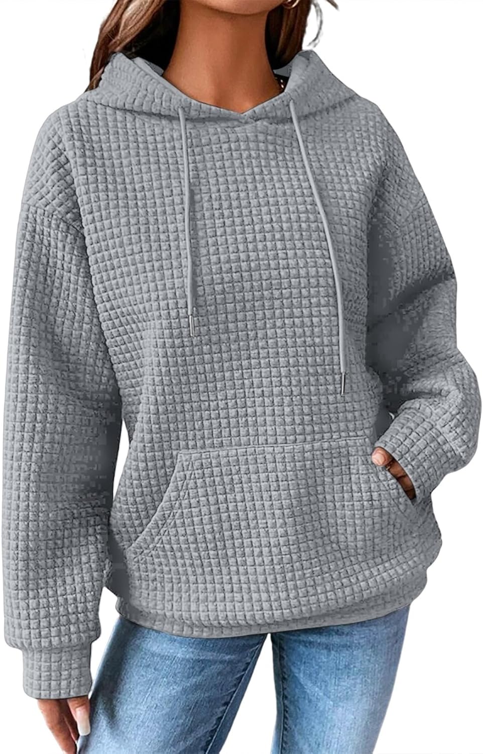 SHEWIN Sudaderas con capucha para mujer, casual, con cordón, estilo waffle, holgada, con bolsillo, 2026