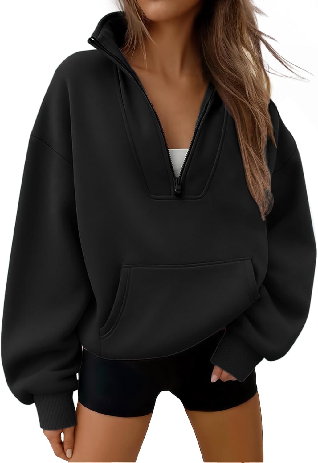 Trendy Queen - Sudaderas con medio cierrey capucha de gran tamaño, comoda, extragrande, para otoño, Y2K, ropa de invierno, 2024