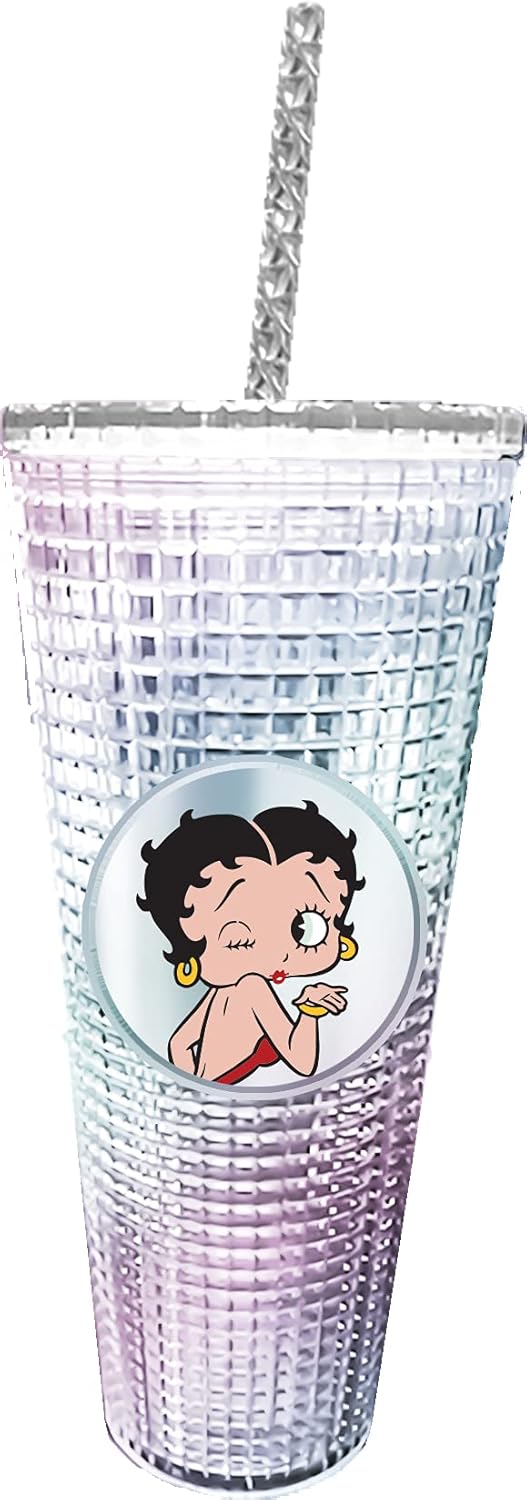 Spoontiques Peanuts Vaso de diamantes, 20 oz - Vaso texturizado con pajita, aislamiento de doble pared, sin BPA - Snoopy