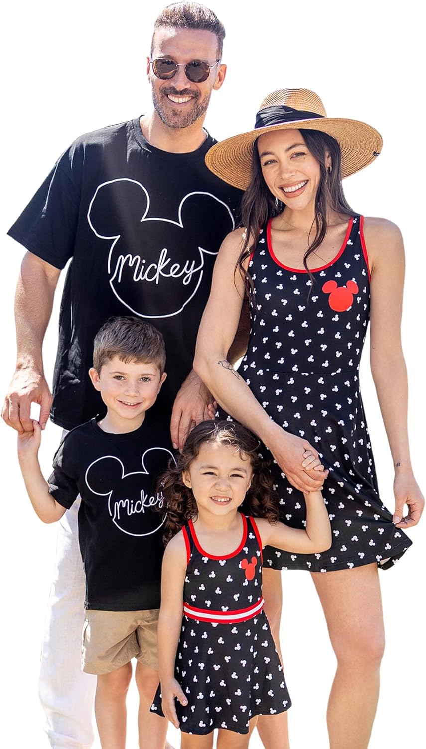 Disney Mickey and Friends Conjuntos Familiares a Juego Vestidos sin Mangas y Camisas de Manga Corta para Mamá y Yo