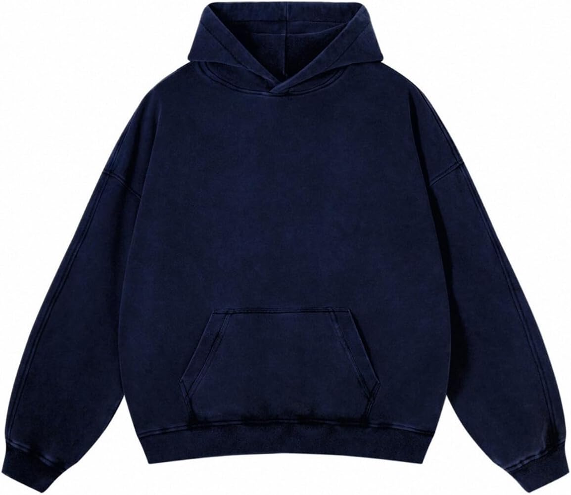 Adenorah Sudaderas con capucha de gran tamaño, para hombre, para otoño, con lavado ácido, liso, ropa urbana, de algodón, vintage