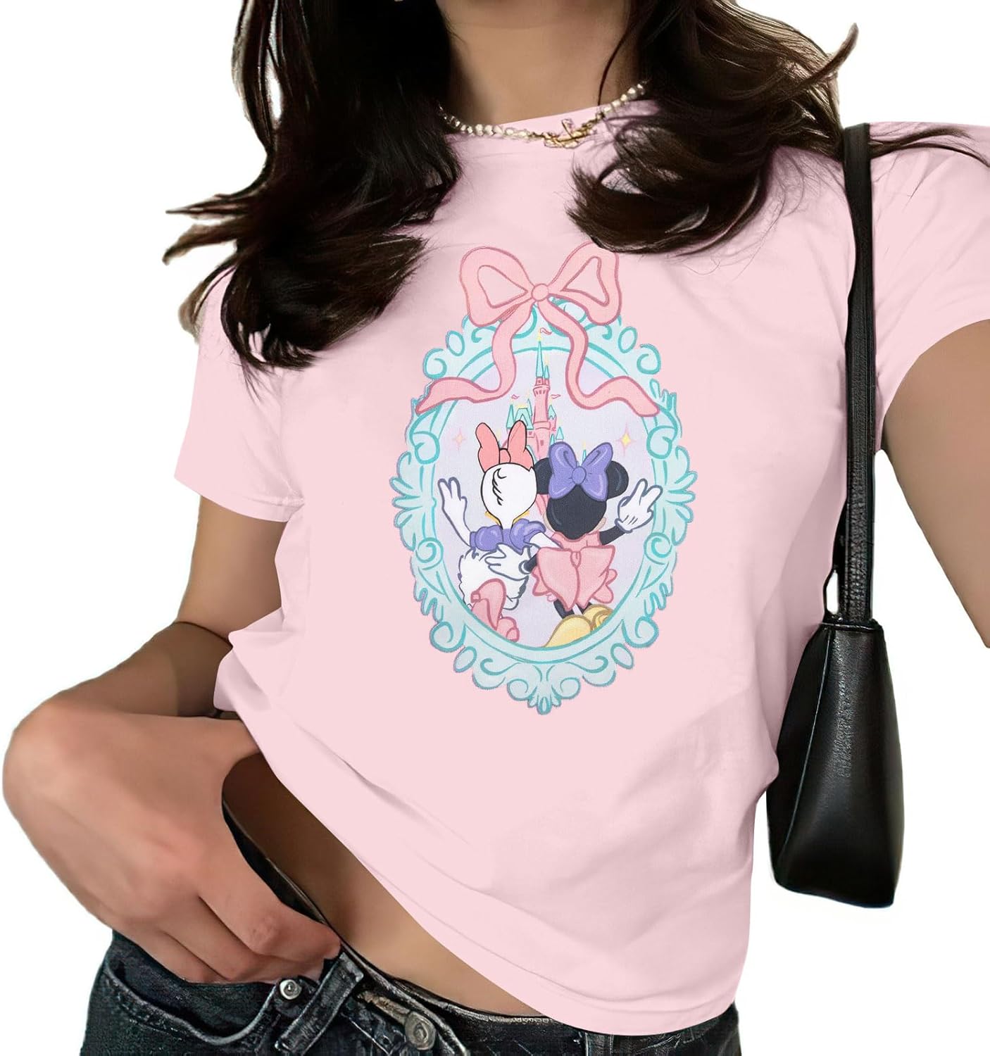 Camiseta con Lazo de Cerezas Rosa para Mujer: Blusas Coquette, Camisetas Estéticas de Chica Limpia, Camisetas Casuales de Verano de Manga Corta