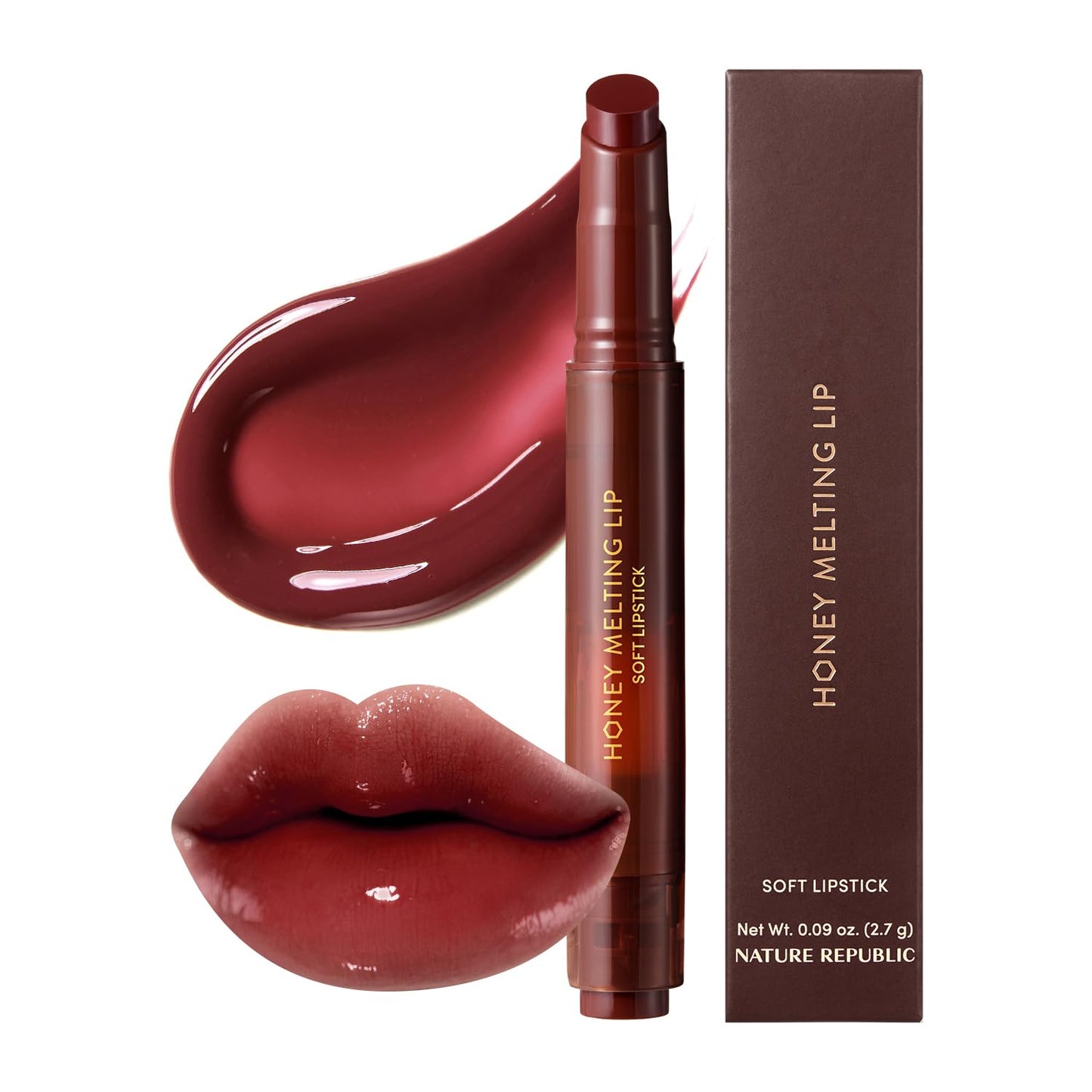 Nature Republic Labios de fusión de miel (03 BERRY) Palo de labios suave, brillo hidratante, bálsamos hidratantes, tinte transparente, brillo y acabado brillante, maquillaje coreano