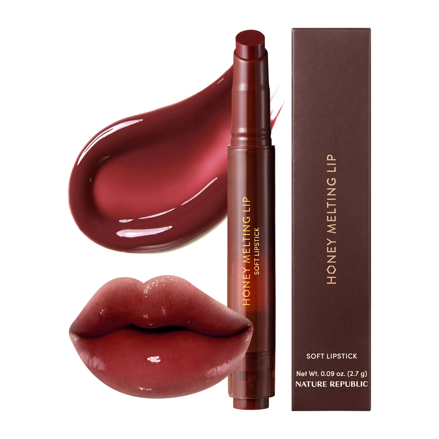 Nature Republic Labios de fusión de miel (03 BERRY) Palo de labios suave, brillo hidratante, bálsamos hidratantes, tinte transparente, brillo y acabado brillante, maquillaje coreano