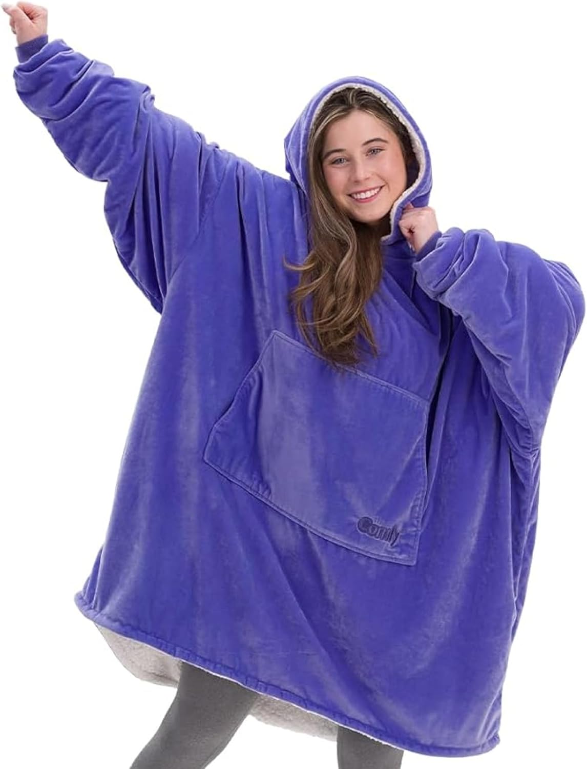 THE COMFY Original - Manta de forro polar de microfibra con forro sherpa, diseño de gran tamaño con capucha y bolsillo de Shark Tank