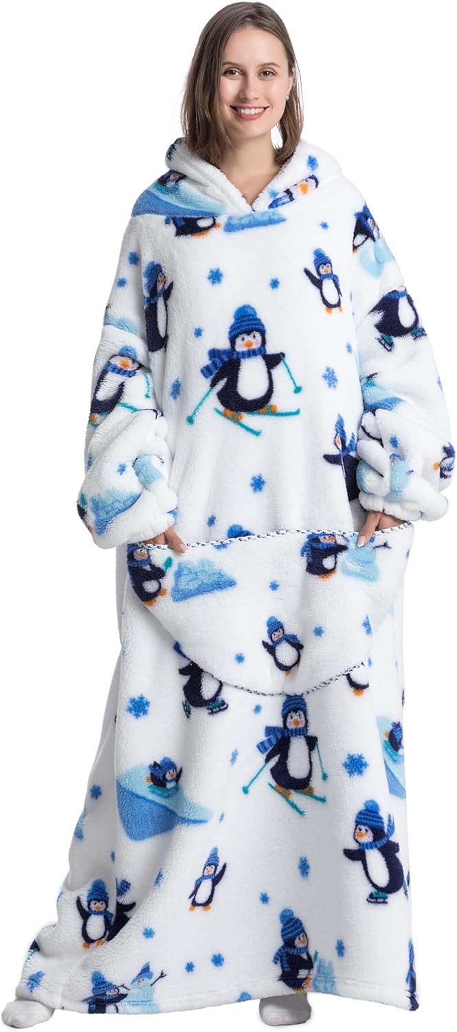 Capecage - Manta con capucha, sudadera con capucha larga como regalos de cumpleaños para mujeres y hombres, manta portátil larga para mujeres y hombres.