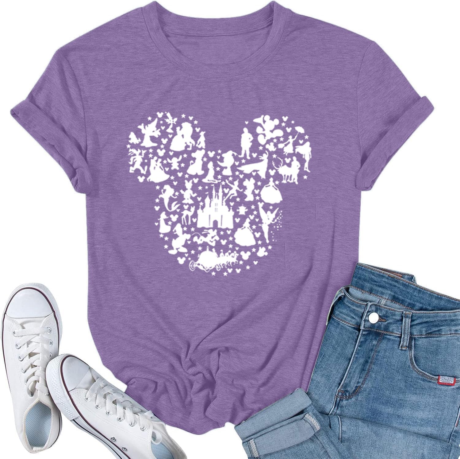 Camiseta de manga corta con diseño de castillo mágico para mujer, diseño de hadas, informal, para vacaciones, vacaciones