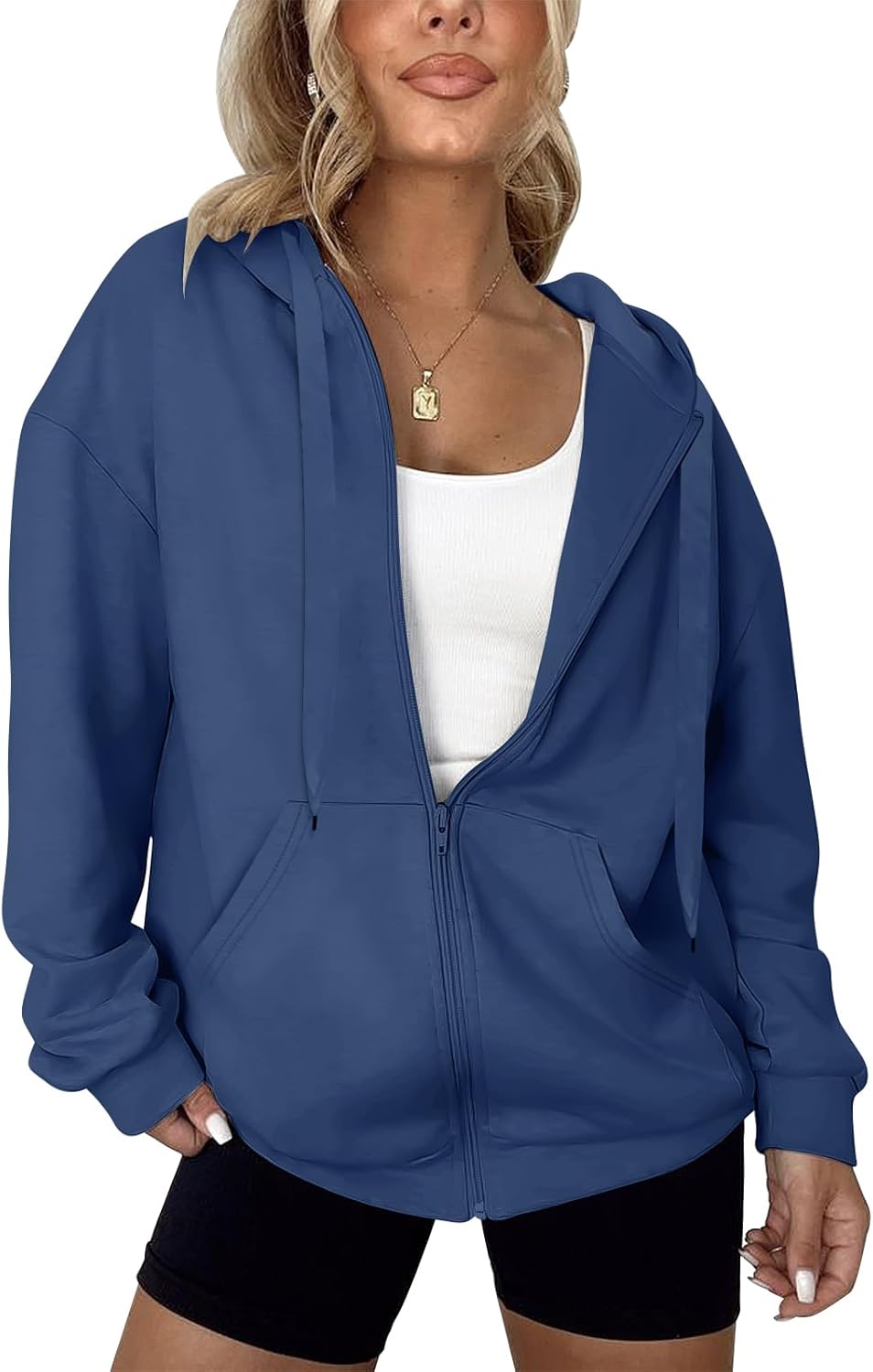 LYHIPSS - Sudaderas con capucha de gran tamaño para mujer, ligeras, con cremallera completa, manga larga, con cordón