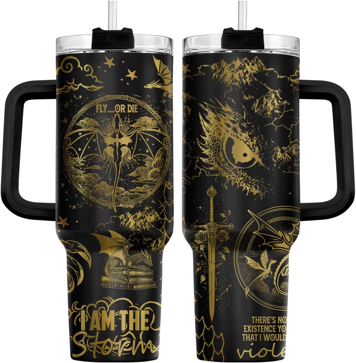 34HD Lord Fantasy Adventure - Vaso de café con aislamiento de acero inoxidable de 40 onzas, taza de viaje con asa y tapa para pajilla, segunda taza de café, regalos para amantes de los libros