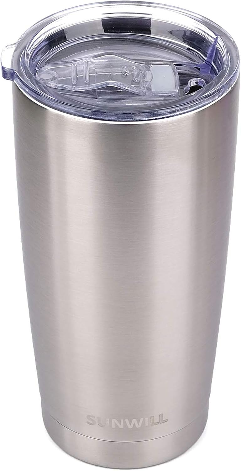 SUNWILL Vaso de café de viaje de 20 onzas, taza aislada con tapa, taza de acero inoxidable para exteriores, recubrimiento en polvo, color azul rey