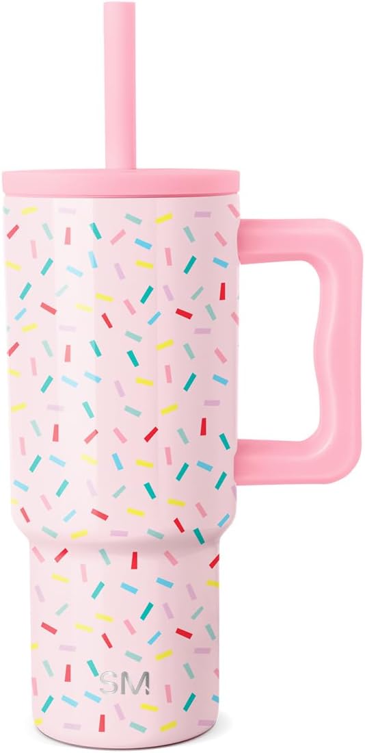 Simple Modern Disney Trek Kids - Vaso de acero inoxidable para niños y niñas, con asa y tapa con pajilla de silicona, resistente a derrames y fugas, reutilizable, Minnie Mouse en terrazo, 24 onzas