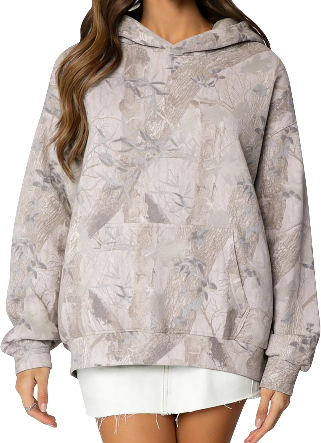 MSBESYOR Sudadera con Capucha de Camuflaje para Hombre y Mujer, Sudadera con Capucha de Forro Polar de Gran Tamaño con Hoja de Arce, Sudadera con Estampado Gráfico y Bolsillo