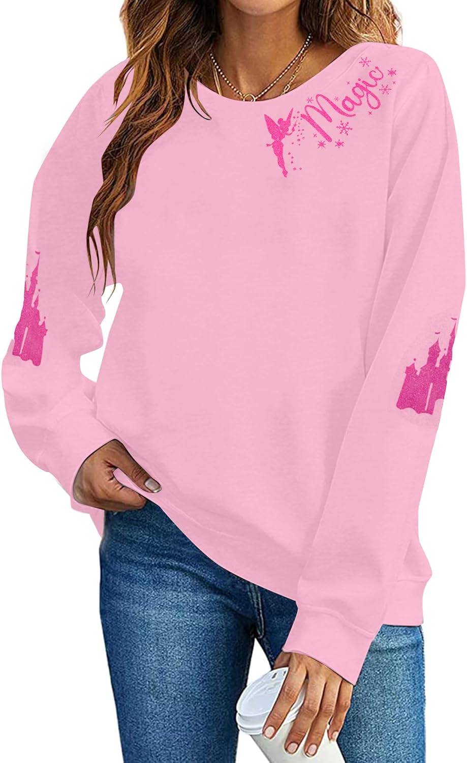 UNIQUENOE Magic Kingdom Sudaderas para mujer, camiseta mágica para vacaciones familiares, camiseta de manga larga con gráfico de castillo